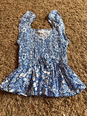 Blue and White Floral Smocked Peplum Top